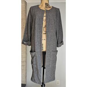 Garnet Hill Long Cardigan Duster Heather Gray Pockets, Womens Sz M